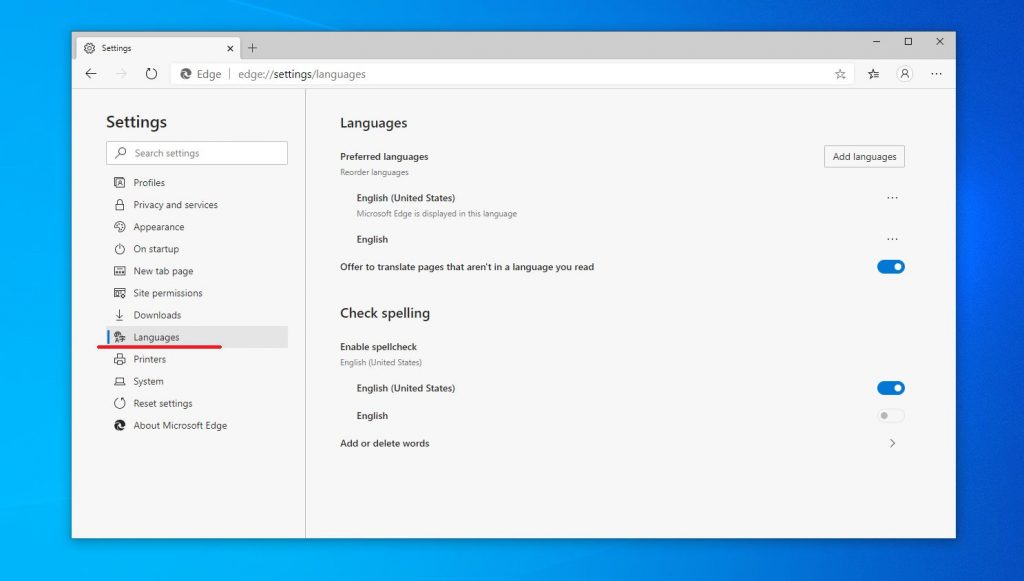 Microsoft Edge slovencina