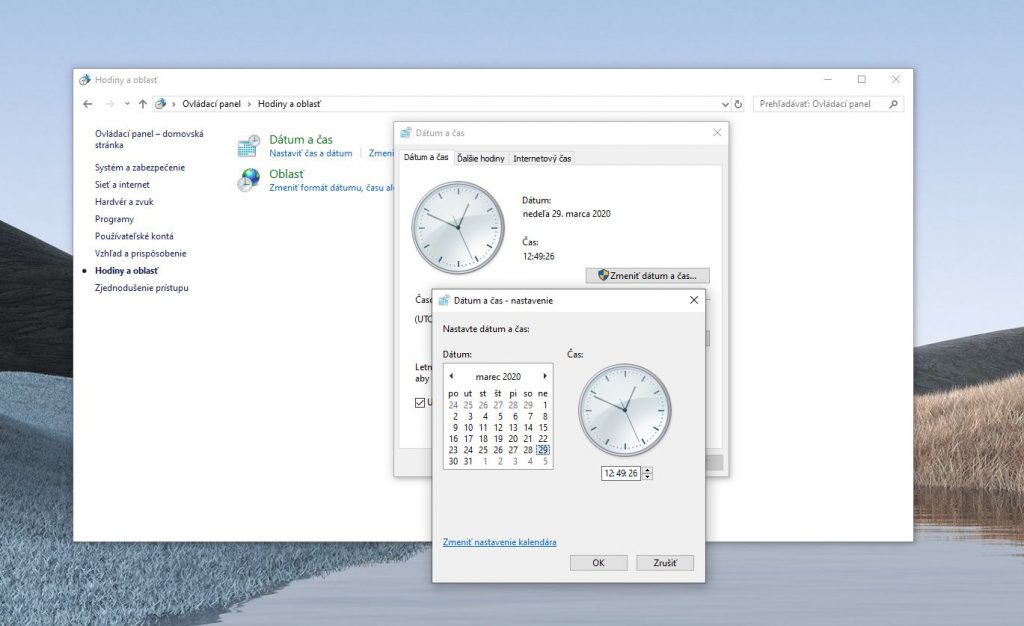 windows 10 nastavit cas
