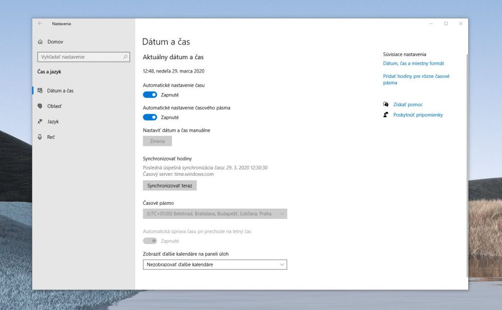 windows 10 nastavit cas