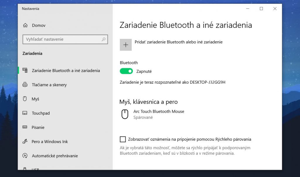 Bluetooth systémové nastavenia Windows 10