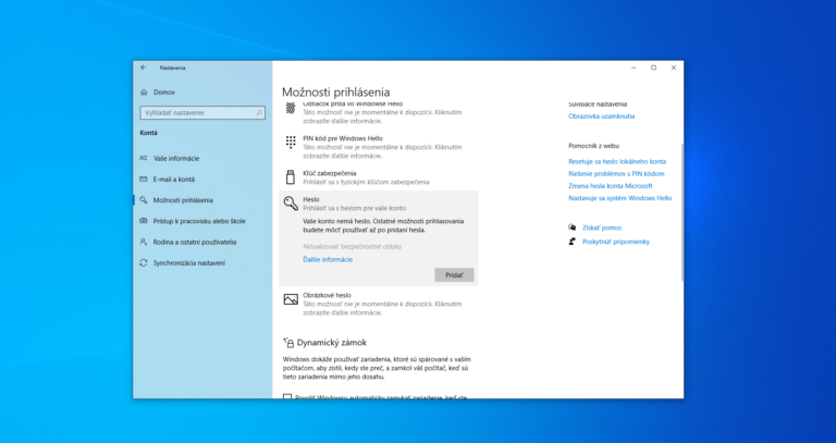 Ako nastaviť heslo vo Windows 10